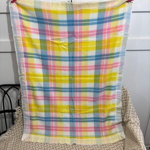 Vintage Chatham Pastel Plaid Baby Blanket Satin Trim